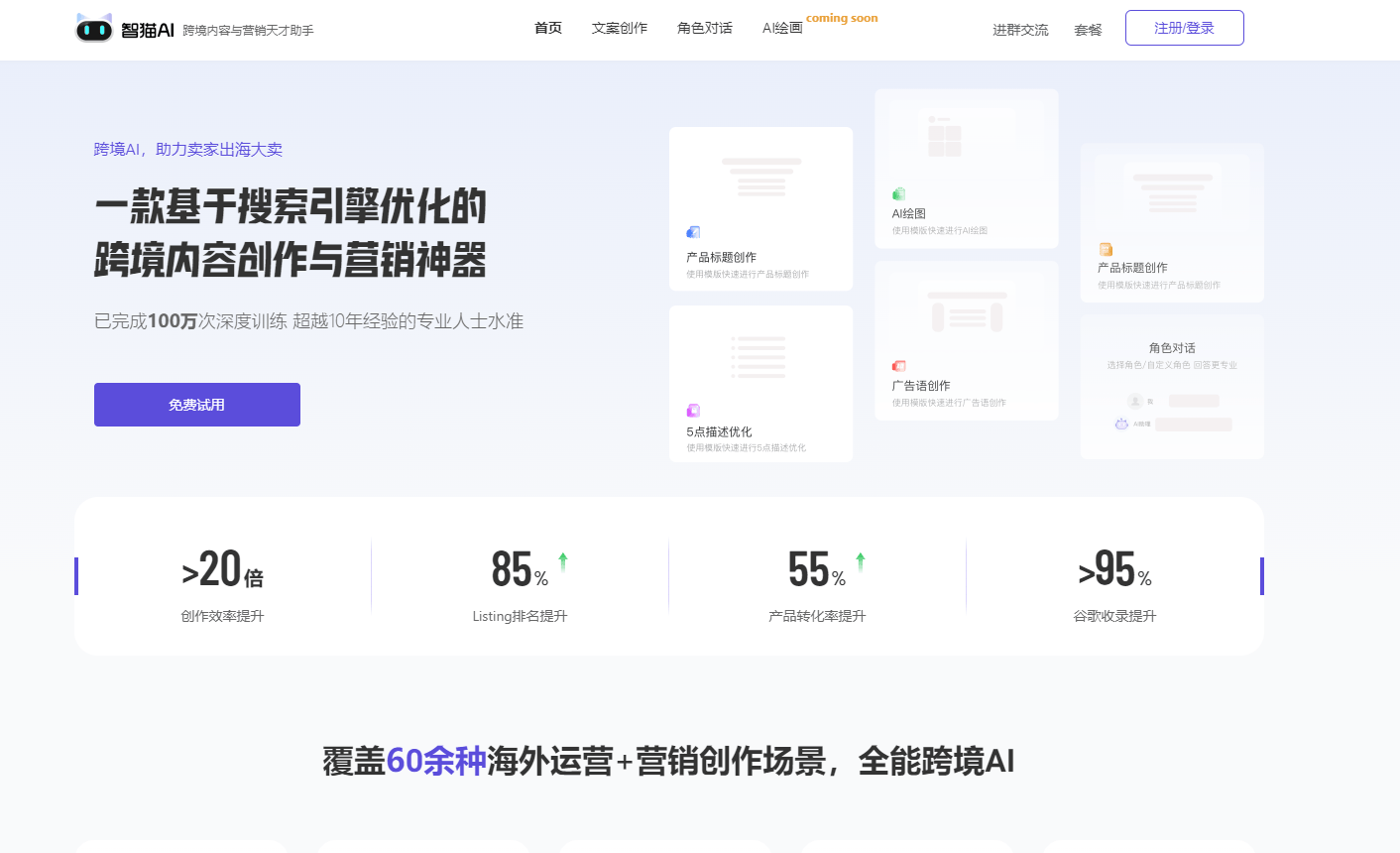智猫AI:专为跨境电商设计的文案创作助手,高效写作及营销神器 智猫AI