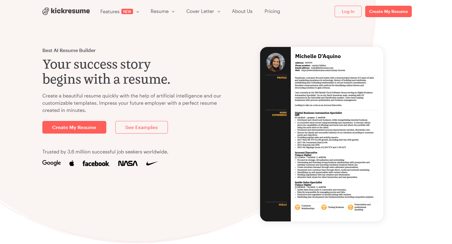 kickresume - 在线简历和求职信制作工具 kickresume