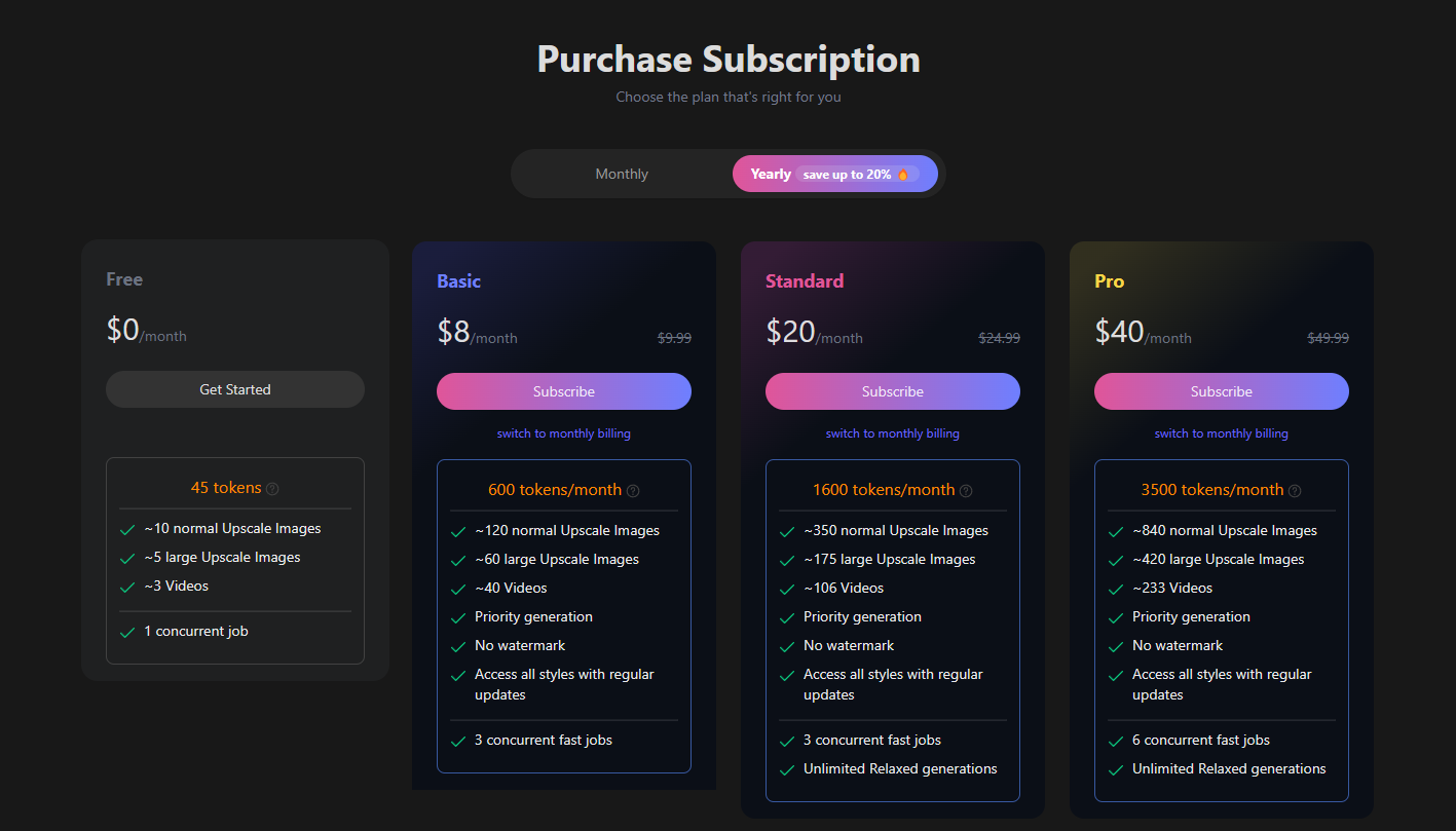GoEnhance AI的价格计划 GoEnhance AI