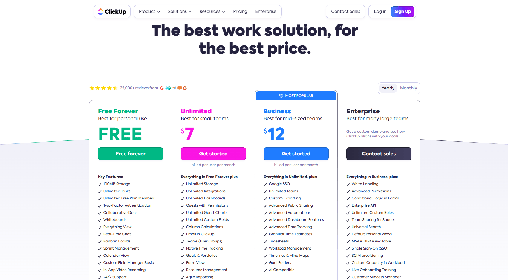 ClickUp付费定价 ClickUp