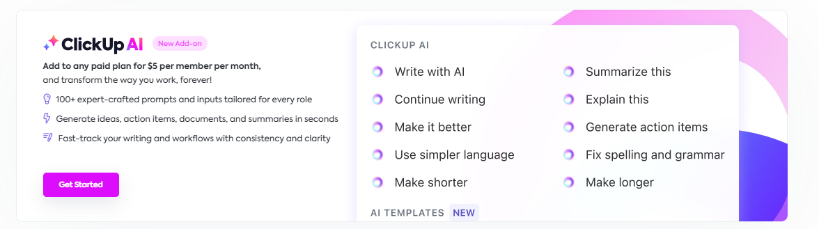 ClickUp AI的新附加服务 ClickUp