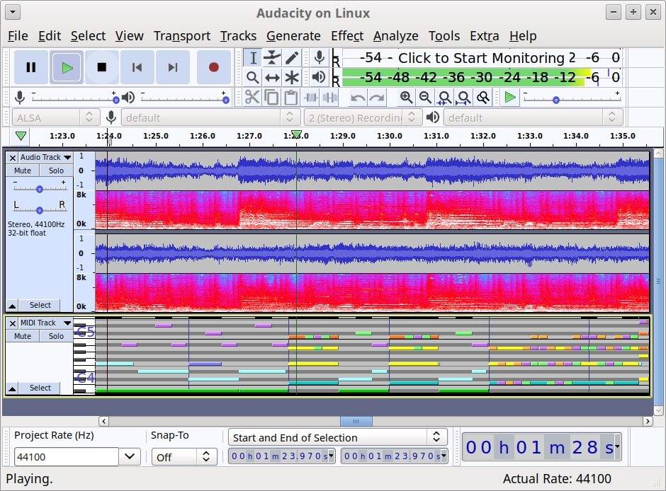 MIDI 播放 Audacity