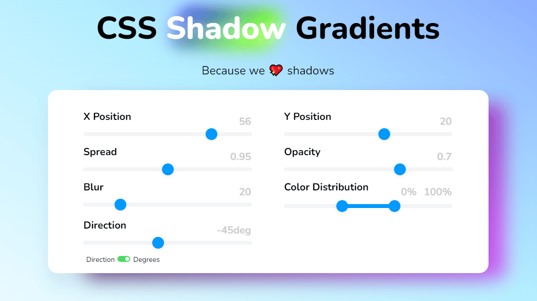 调整渐生成渐变的角度、模糊度、透明度 CSS Shadow Gradients