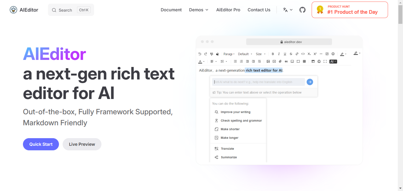 AIEditor: 面向 AI 的开源富文本编辑器 AIEditor