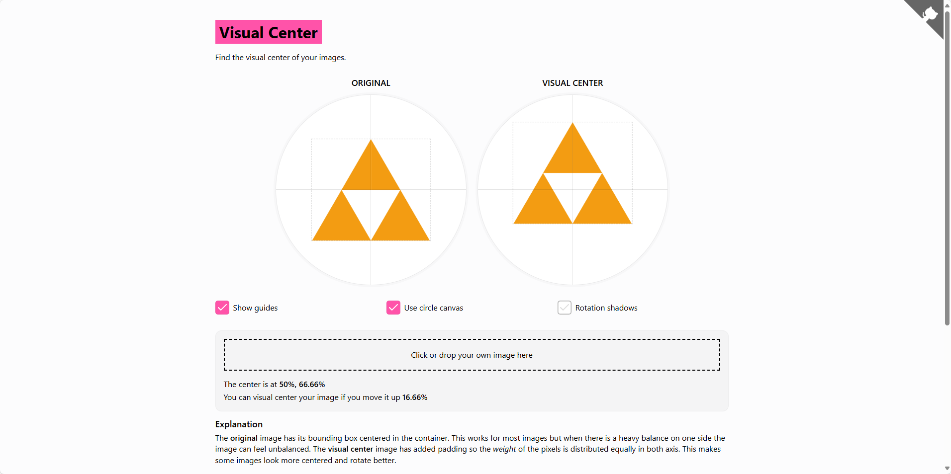 Visual Center - 在线帮你找到图片视觉中心的工具 Visual Center
