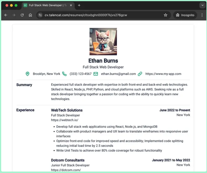 TalenCat CV Maker