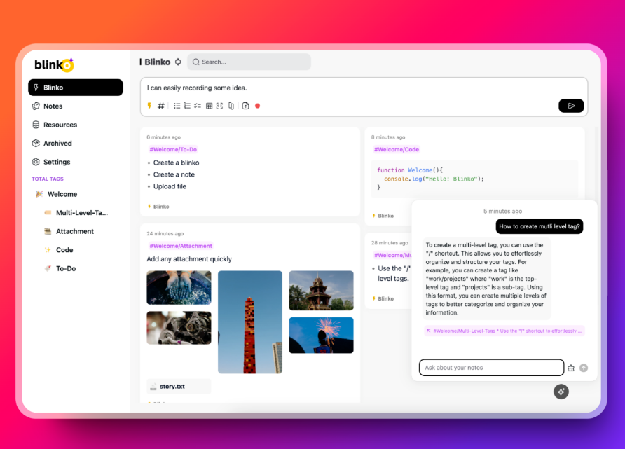 Blinko:开源的AI增强型个人笔记工具 Blinko