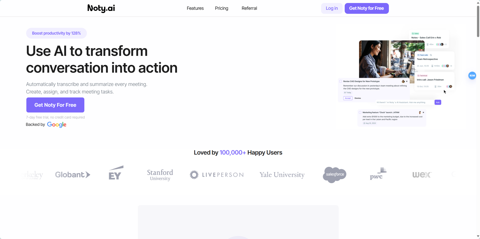 Noty.ai:AI会议助手,自动转录和生成会议纪要 Noty AI
