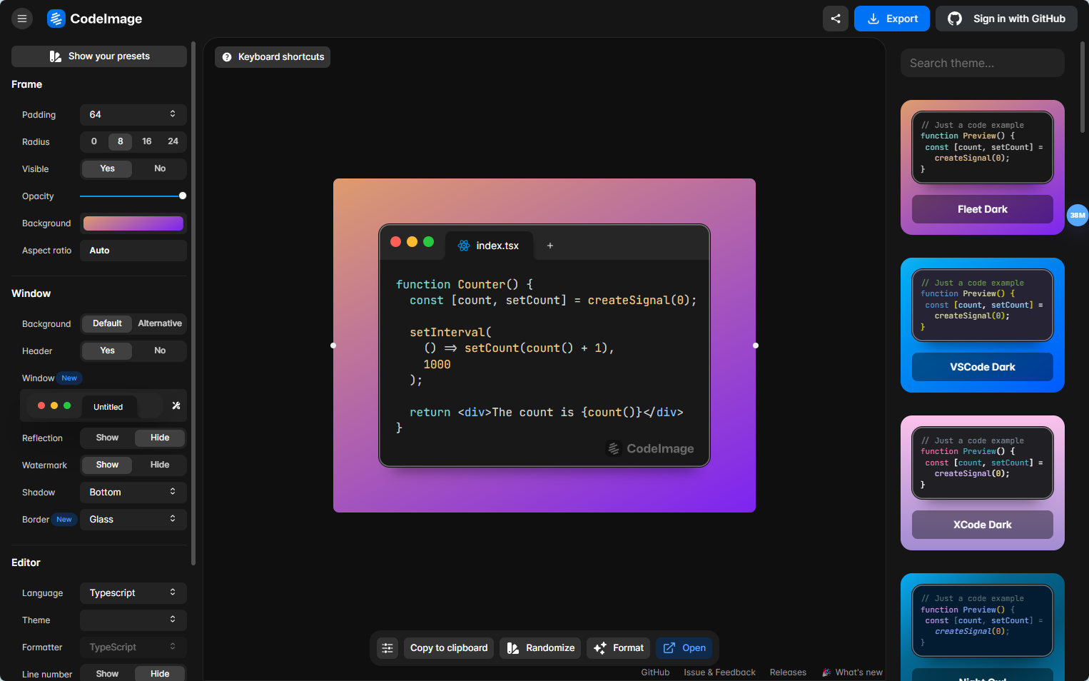 CodeImage:在线代码截图美化工具 CodeImage