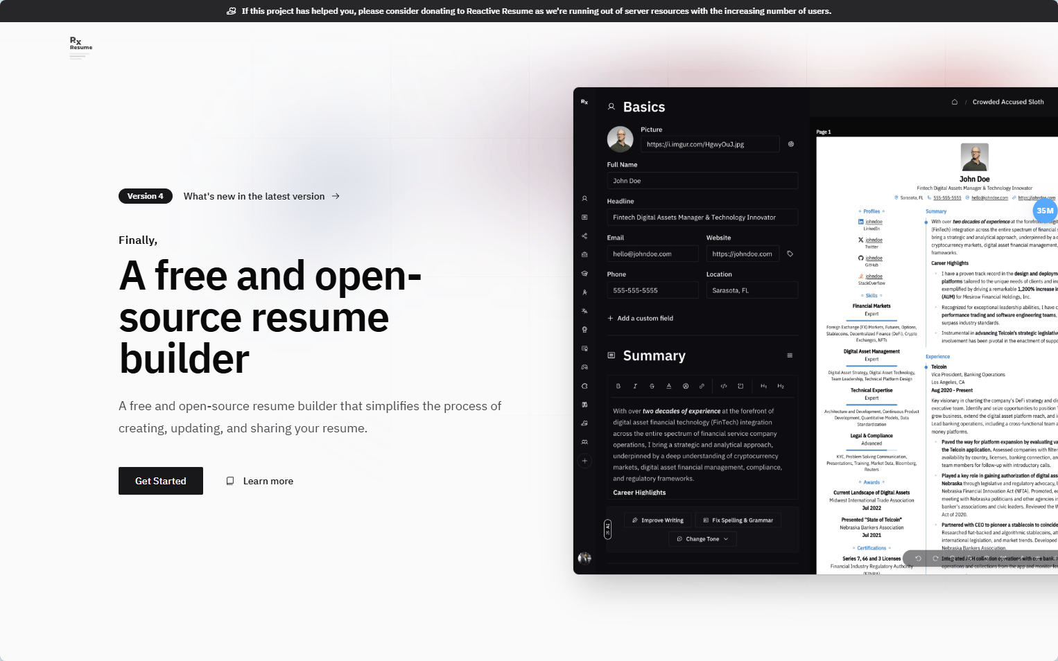 Reactive Resume:免费开源的简历制作工具,快速生成专业简历