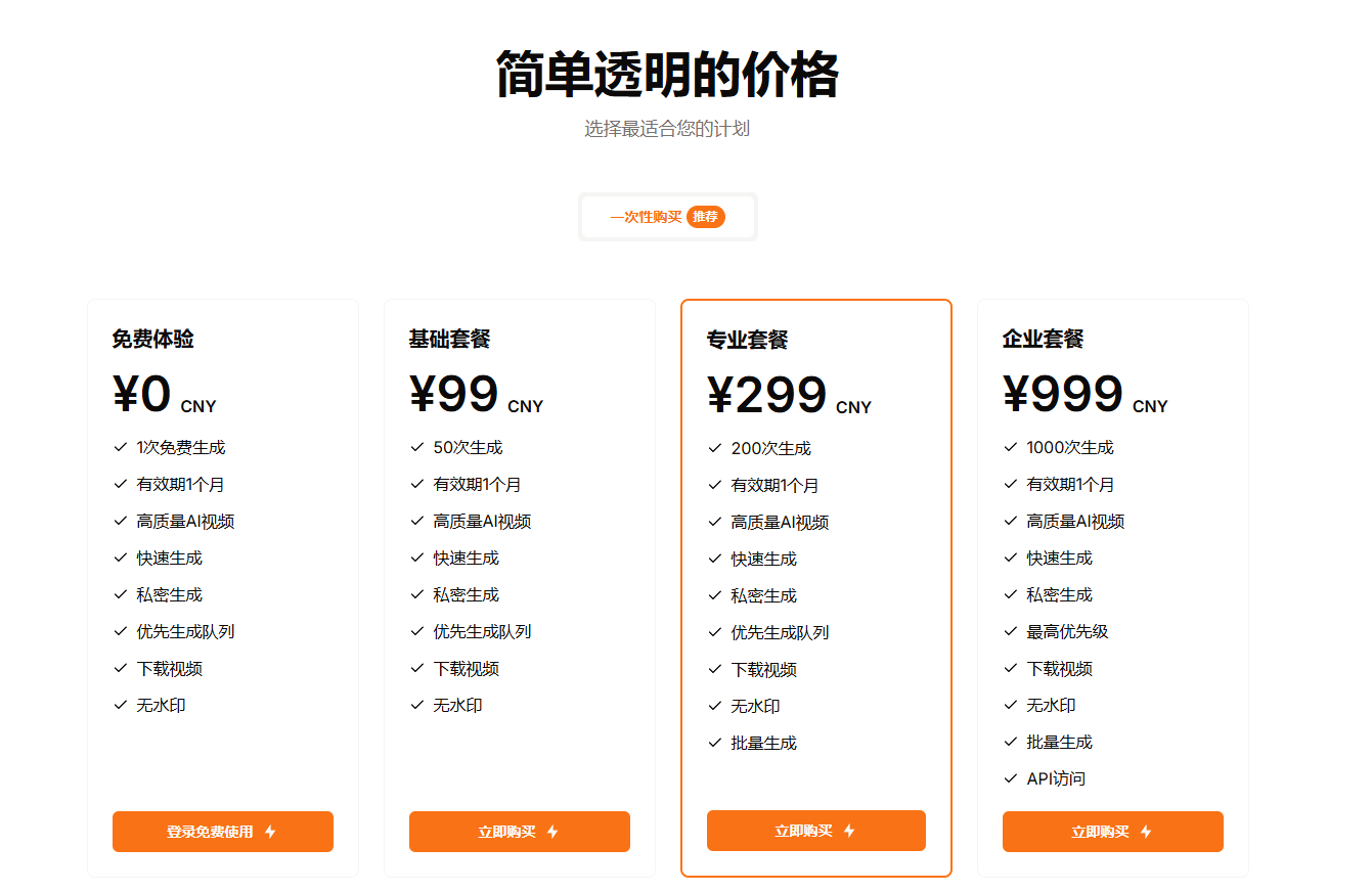 AI功夫视频生成器的价格 AI功夫视频生成器